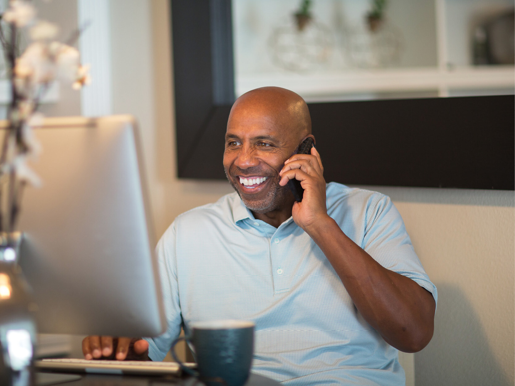 Man using computer at home