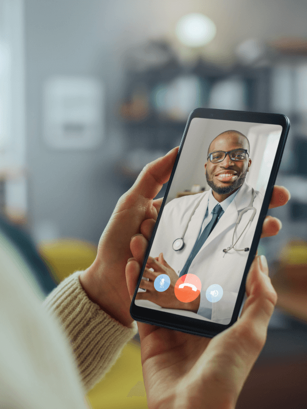 A doctor on a telehealth call with a patient