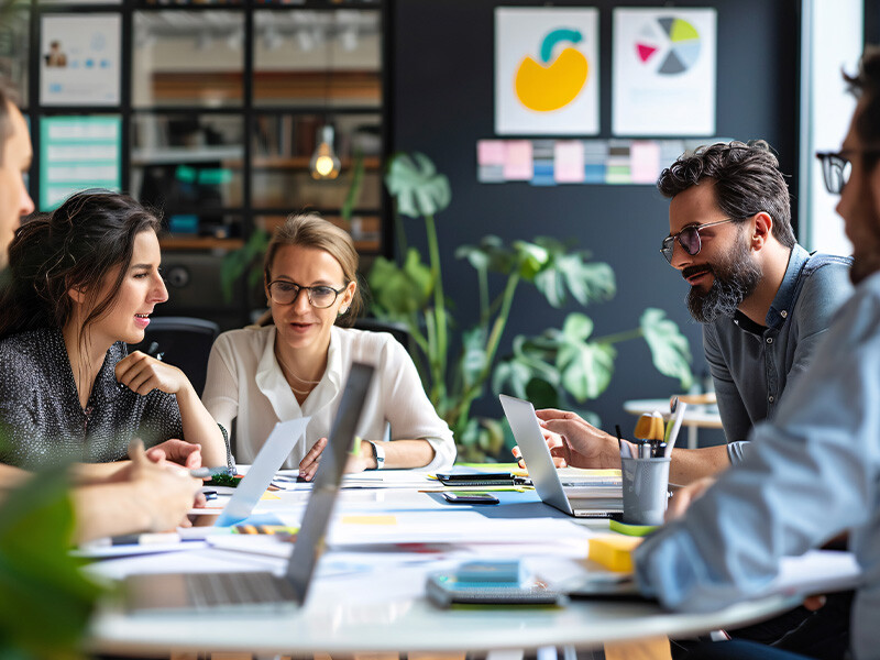 A business team at a conference table in a meeting
