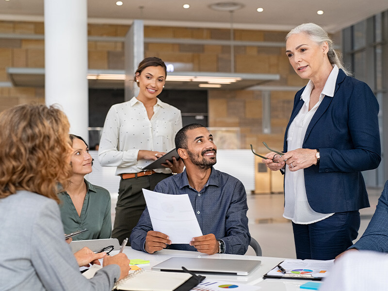 A business team meeting in a conference room