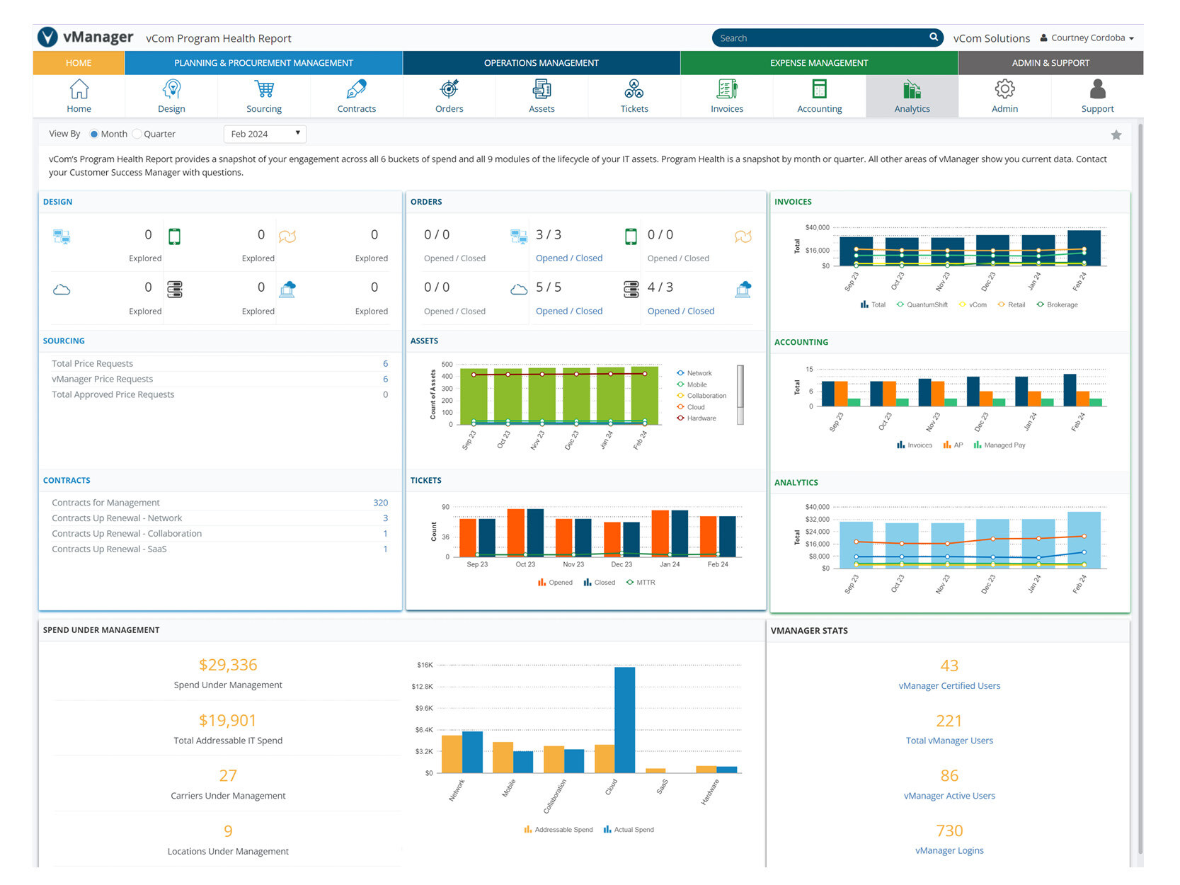 Screenshot of vCom Expense Management software